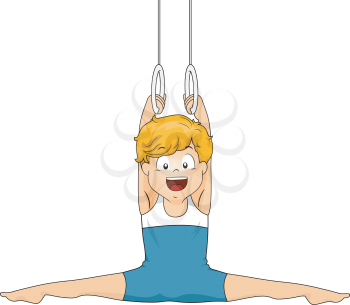 Illustration of a Little Boy Doing a Split While Holding on to Still Rings