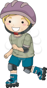 Illustration of a Little Boy Wearing Protective Gear While Rollerblading