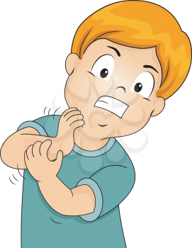 Illustration of a Little Kid Furiously Scratching His Itchy Arm