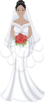 Illustration of a Lovely African-American Bride in Her Wedding Dress