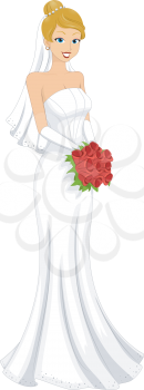 Illustration of a Lovely Caucasian Bride in Her Wedding Dress