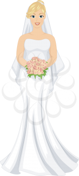 Illustration of a Slightly Pudgy Caucasian Bride in Her Wedding Dress