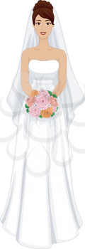 Illustration of a Lovely Latina Bride in Her Wedding Dress