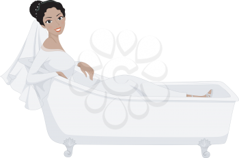 Illustration of a Lovely Bride Lying on an Empty Bathtub
