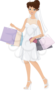 Illustration of a Lovely Bride on a Shopping Spree