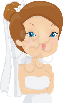 Illustration of a Lovely Bride Wearing Her Wedding Gown