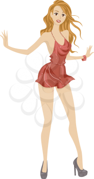 Illustration of a Girl in a Red Skimpy Outfit and High Heeled Shoes Performing a Dance