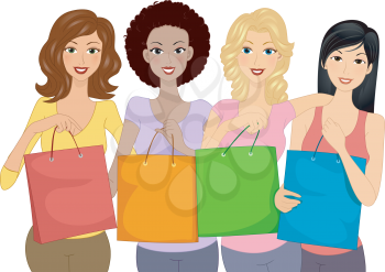 Illustration of a Group of Girls Carrying Shopping Bags