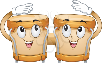 Mascot Illustration of a Pair of Bongos Tapping Themselves