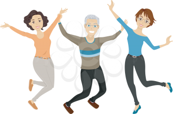 Illustration of a Group of Senior Citizens Doing a Jump Shot