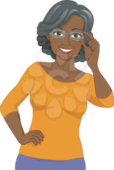 Illustration of a Black Elderly Woman Wearing a Pair of Eyeglasses