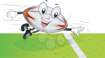 Mascot Illustration of a Rugby Ball Scoring a Touchdown