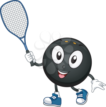 Mascot Illustration Featuring a Squash Ball Holding a Racket