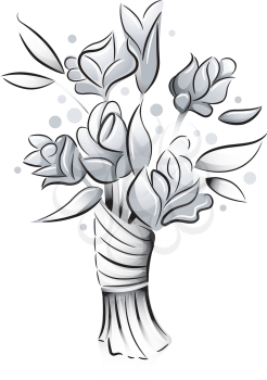 Icon Illustration Featuring a Bouquet of Flowers Drawn in Black and White