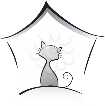 Icon Illustration Featuring a Cat in a Cattery Drawn in Black and White