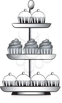 Icon Illustration Featuring a Cupcake Tower Drawn in Black and White