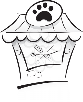 Icon Illustration Featuring a Pet Salon Drawn in Black and White
