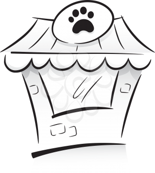 Icon Illustration Featuring a Pet Shop Drawn in Black and White