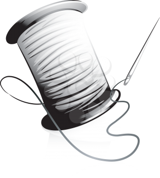 Icon Illustration Featuring a Needle and a Spool of Thread Done in Black and White