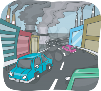 Illustration Featuring an Industrialized City with High Levels of Pollution