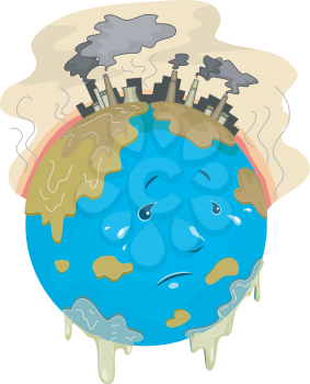 Illustration Featuring a Sad Globe with Toxic Chemicals Dripping All Over it