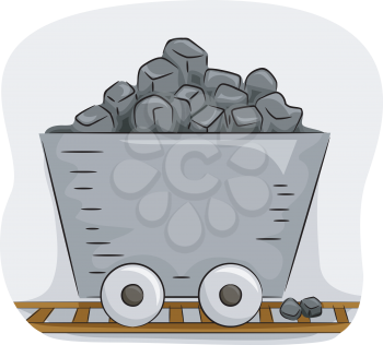 Illustration Featuring a Mine Trolley Full of Coal