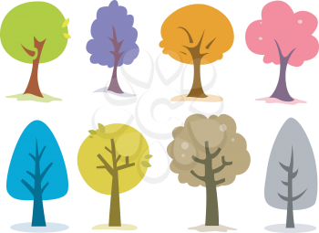 Illustration Featuring Trees of Different Shapes, Colors, and Sizes