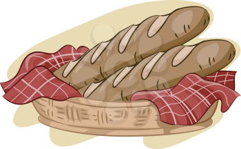 Illustration Featuring a Basket of Baguette