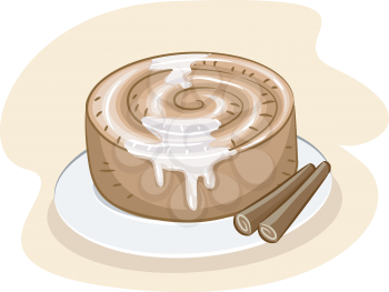 Illustration of a Cinnamon Roll with Melted Sugar Dripping from the Top