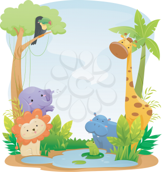 Background Illustration Featuring Cute Safari Animals