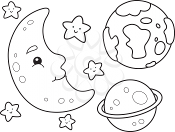 Coloring Book Illustration Featuring Different Heavenly Bodies