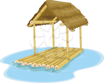 Illustration Featuring a Floating Hut Attached to a Bamboo Raft