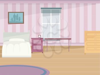 Colorful Illustration of a Sparsely Decorated Attic Room