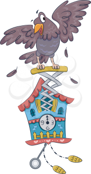 Illustration Featuring a Cuckoo Clock with a Bird Attached to it