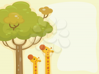 Illustration Featuring Giraffes Trying to Reach the Leaves of a Tall Tree