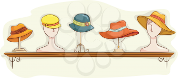 Illustration Featuring a Shelf Full of Hats on Display