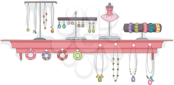 Illustration Featuring a Shelf Full of Jewelry on Display