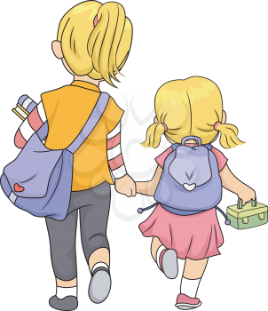 Illustration Featuring Sisters Walking Home Together