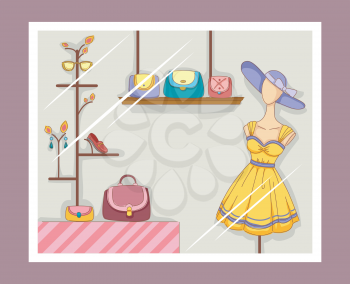 Illustration Featuring a Boutique Window with Visible Displays