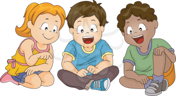Illustration of a Group of Kids Looking Down While Sitting
