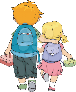 Illustration of a Big Brother Walking Home with His Little Sister