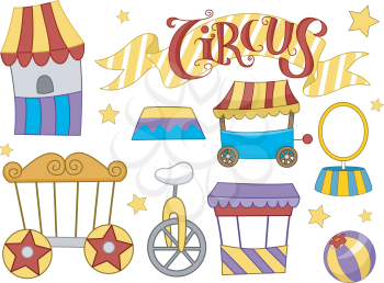 Illustration Featuring Different Elements Commonly Associated with Circuses
