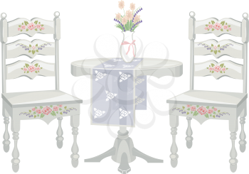 Illustration of a Chair and Table Set with a Shabby Chic Design