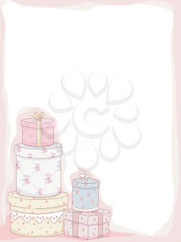 Frame Illustration Featuring Stacks of Gift Boxes with a Shabby Chic Design
