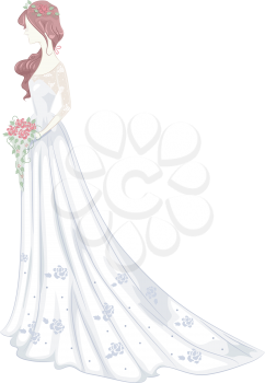 Illustration of a Bride Wearing a Bridal Gown with a Shabby Chic Design