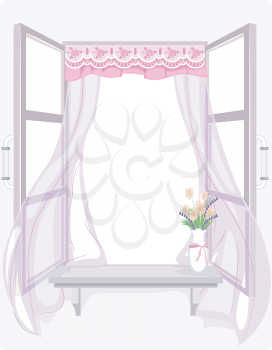 Illustration of a Curtain with a Shabby Chic Design Fluttering in the Wind