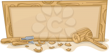 Illustration of a Blank Wooden Frame with Woodworking Tools