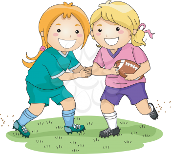 Illustration Featuring a Pair of Girls Playing Football