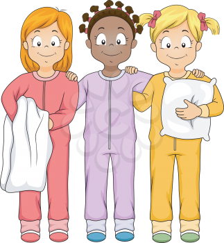 Illustration of a Group of Girls Wearing Onesies