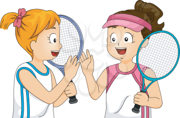 Illustration of a Pair of Girls Doing a High Five